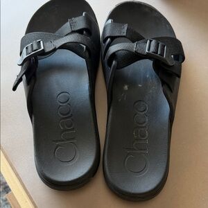 Chaco Black Slide Sandals with Webbing Strap